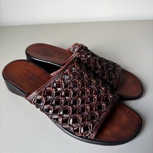 Cole Haan Brown Leather Woven Slide Sandals Sz 8b